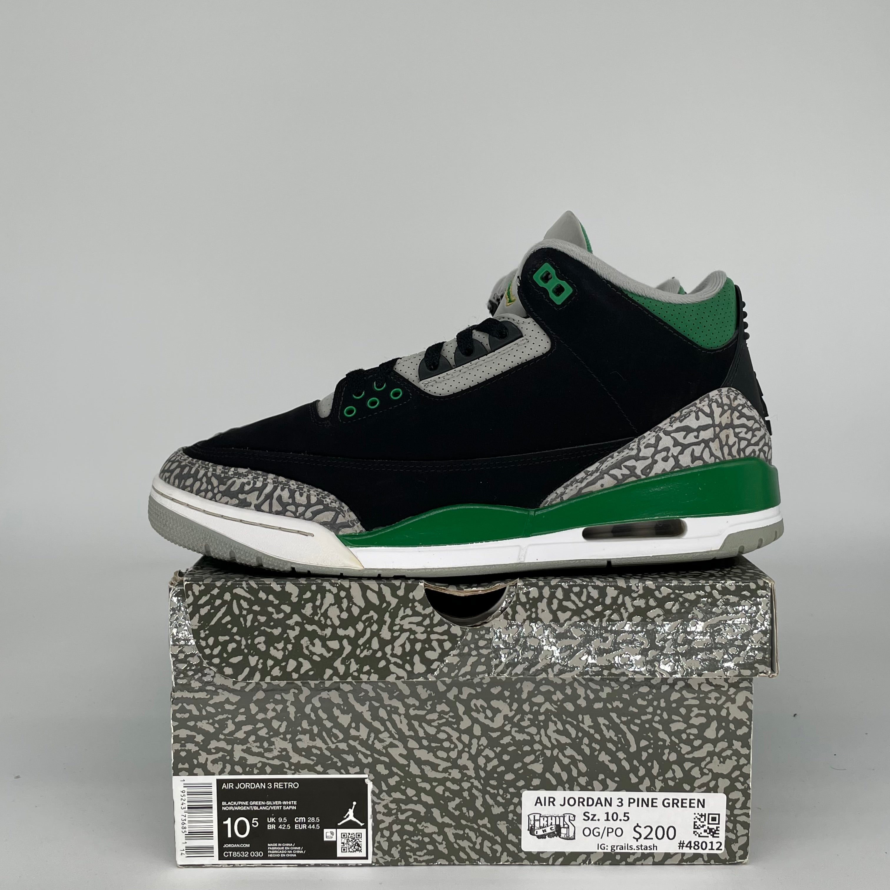 AIR JORDAN 3 PINE GREEN SIZE 10.5 CT8532-030