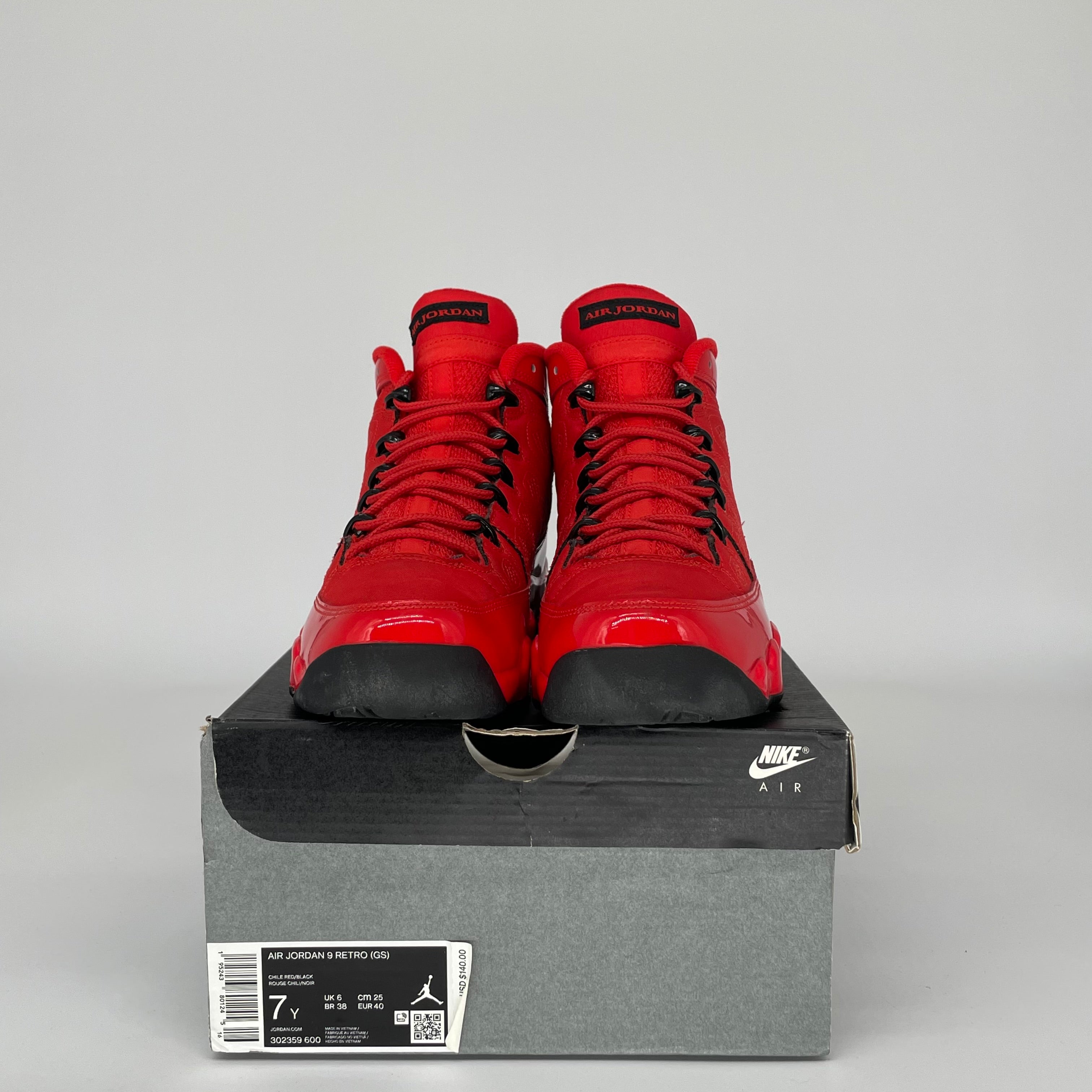 AIR JORDAN 9 CHILE RED SIZE 7Y 302359-600