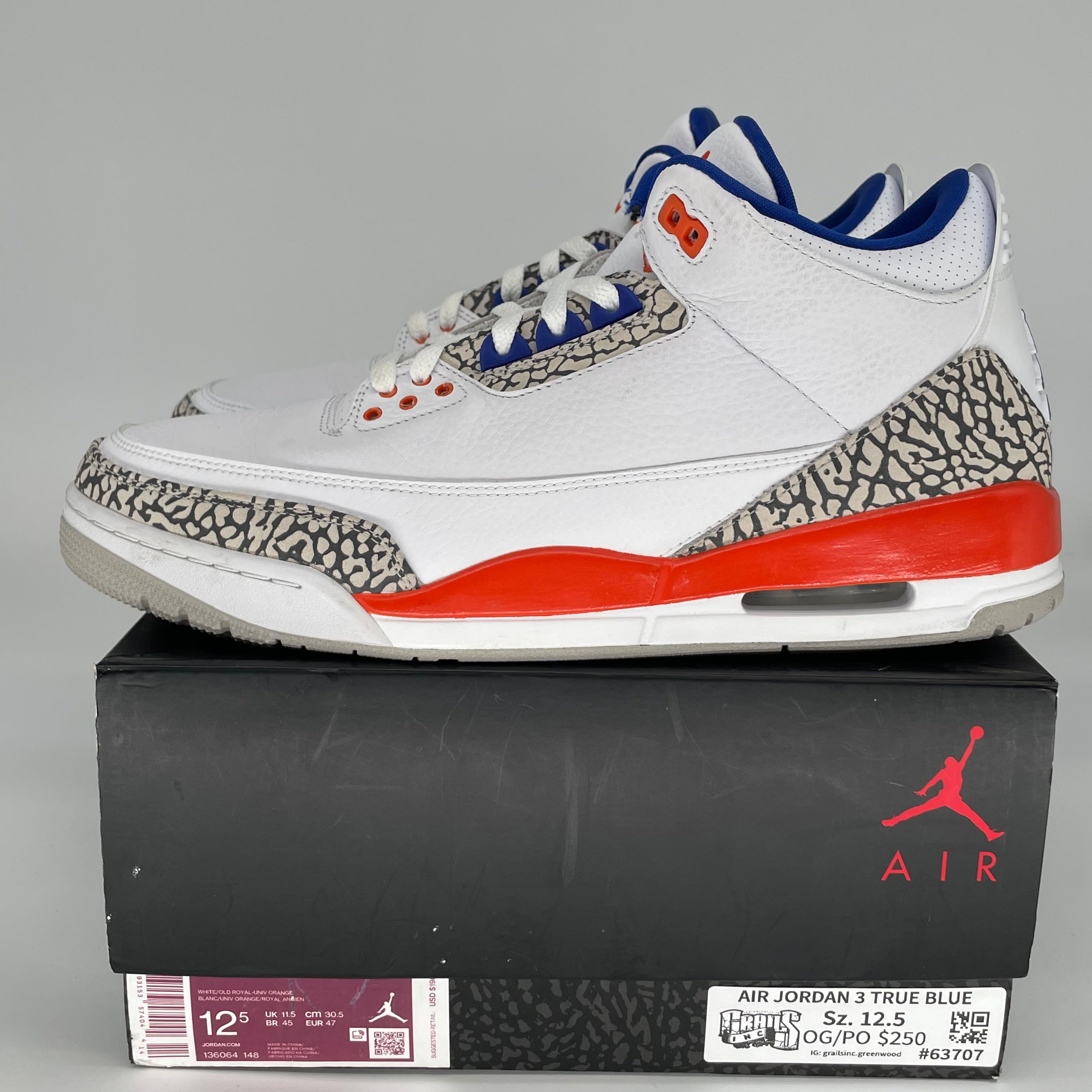 AIR JORDAN 3 KNICKS SIZE 12.5 136064-148