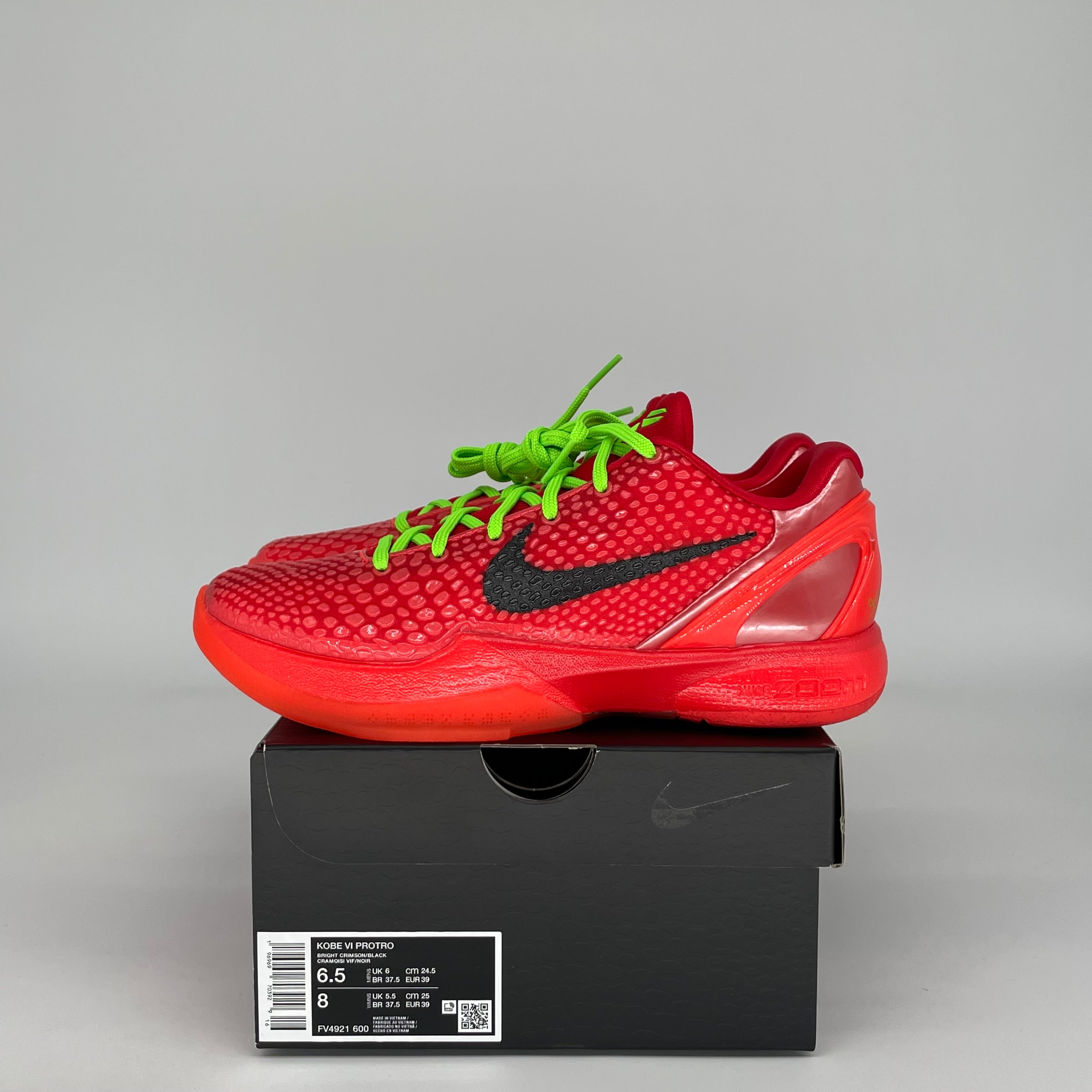 NIKE KOBE 6 REVERSE GRINCH SIZE 6.5 FV4921-600