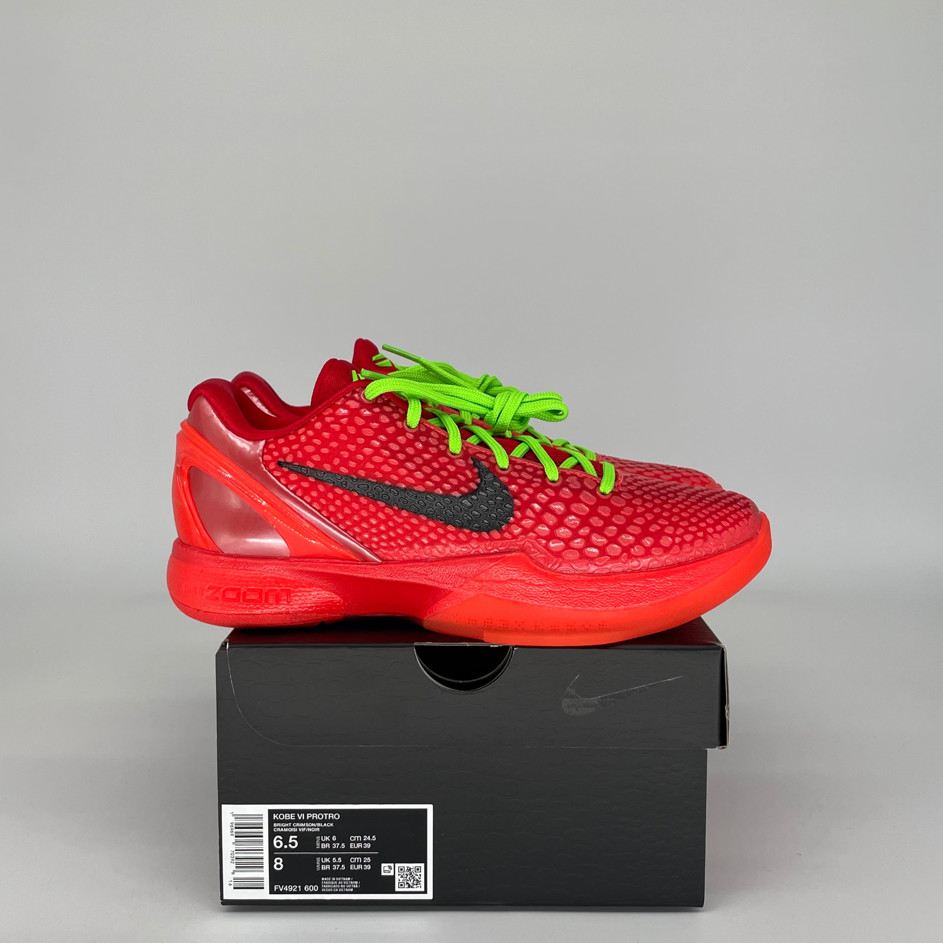 NIKE KOBE 6 REVERSE GRINCH SIZE 6.5 FV4921-600