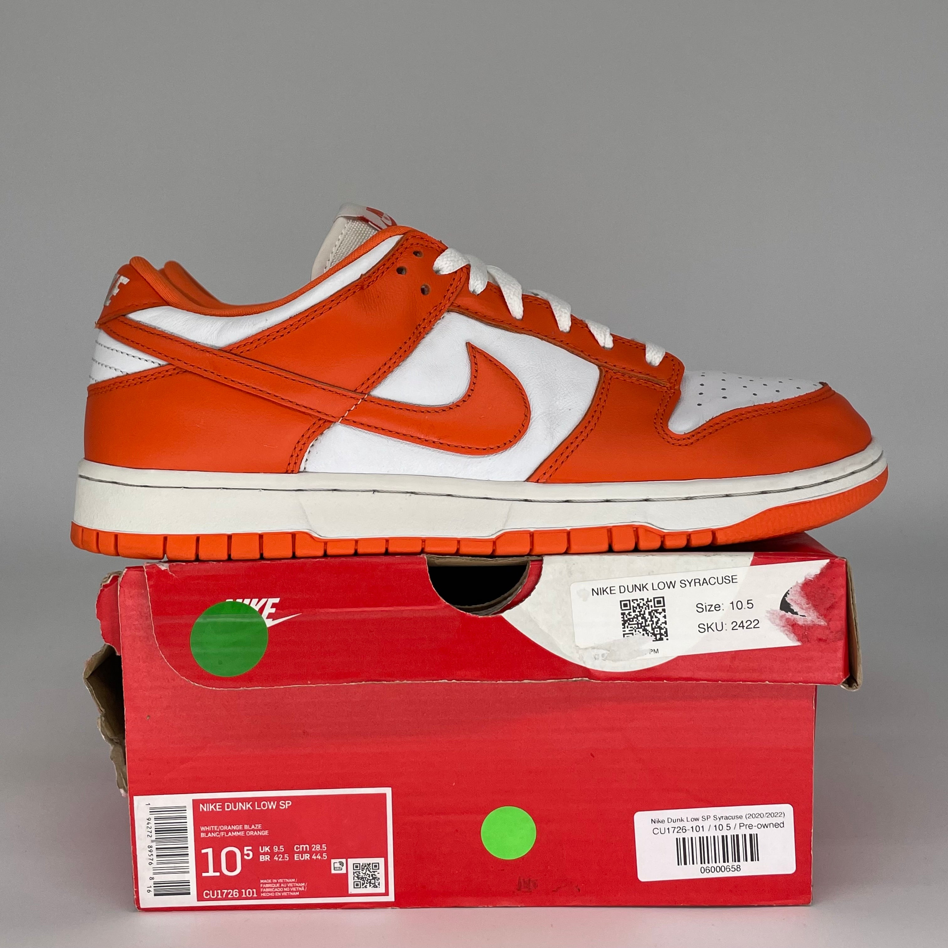 NIKE DUNK LOW SYRACUSE SIZE 10.5 CU1726-101