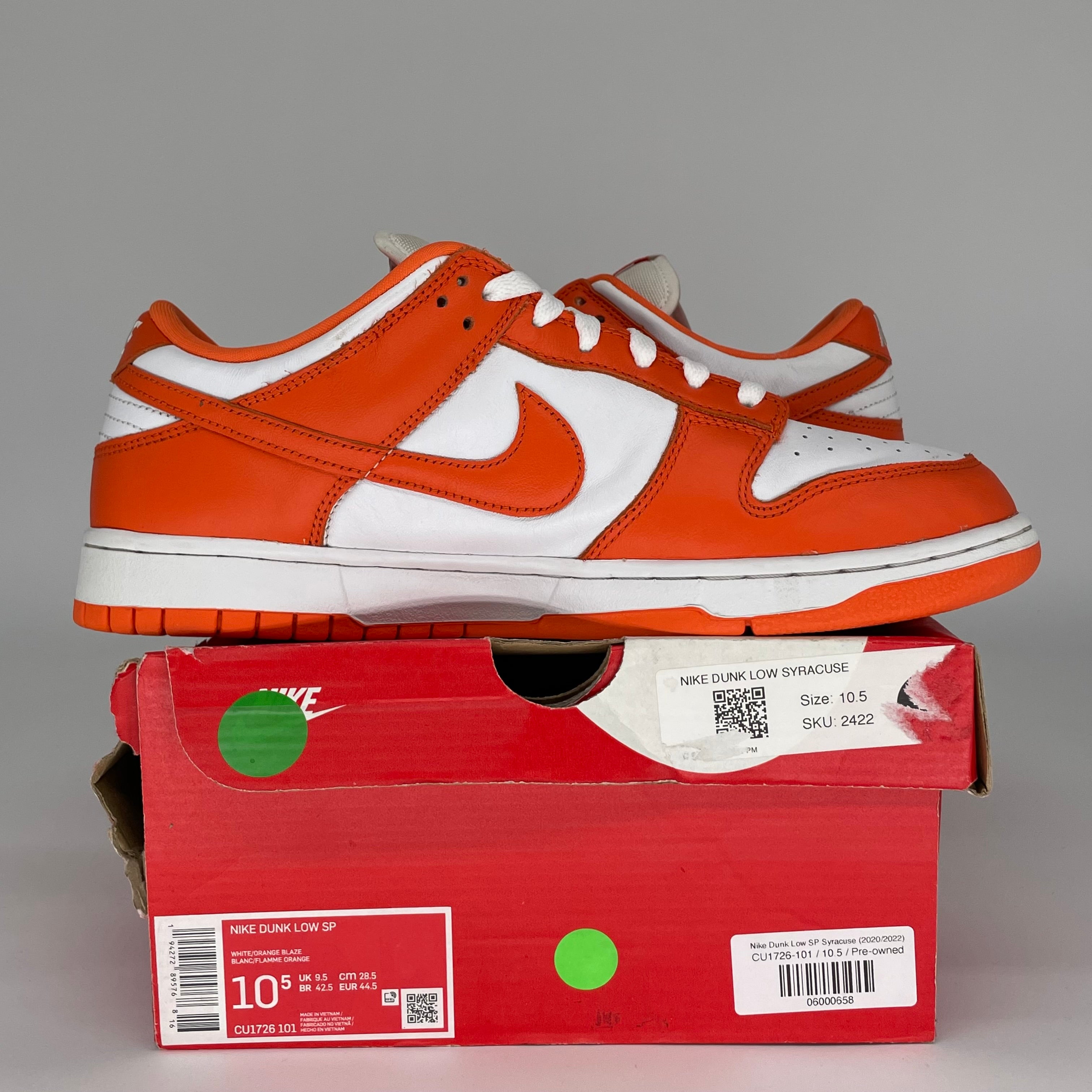 NIKE DUNK LOW SYRACUSE SIZE 10.5 CU1726-101