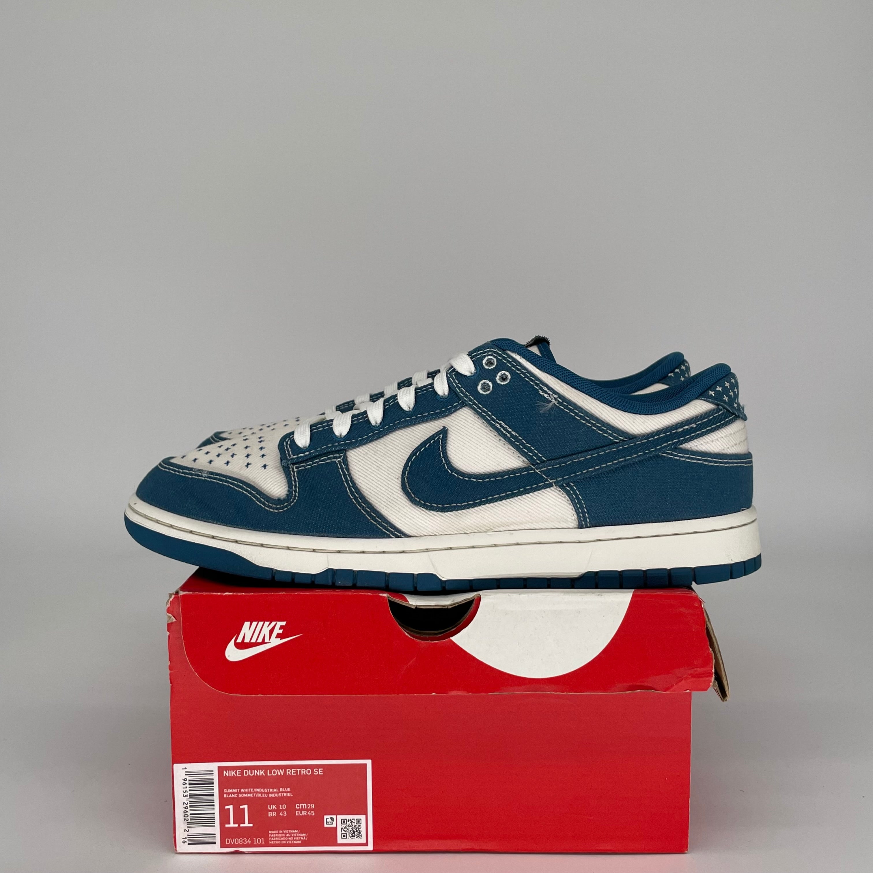 NIKE DUNK LOW INDUSTRIAL BLUE SASHIKO SIZE 11 DV0834-101