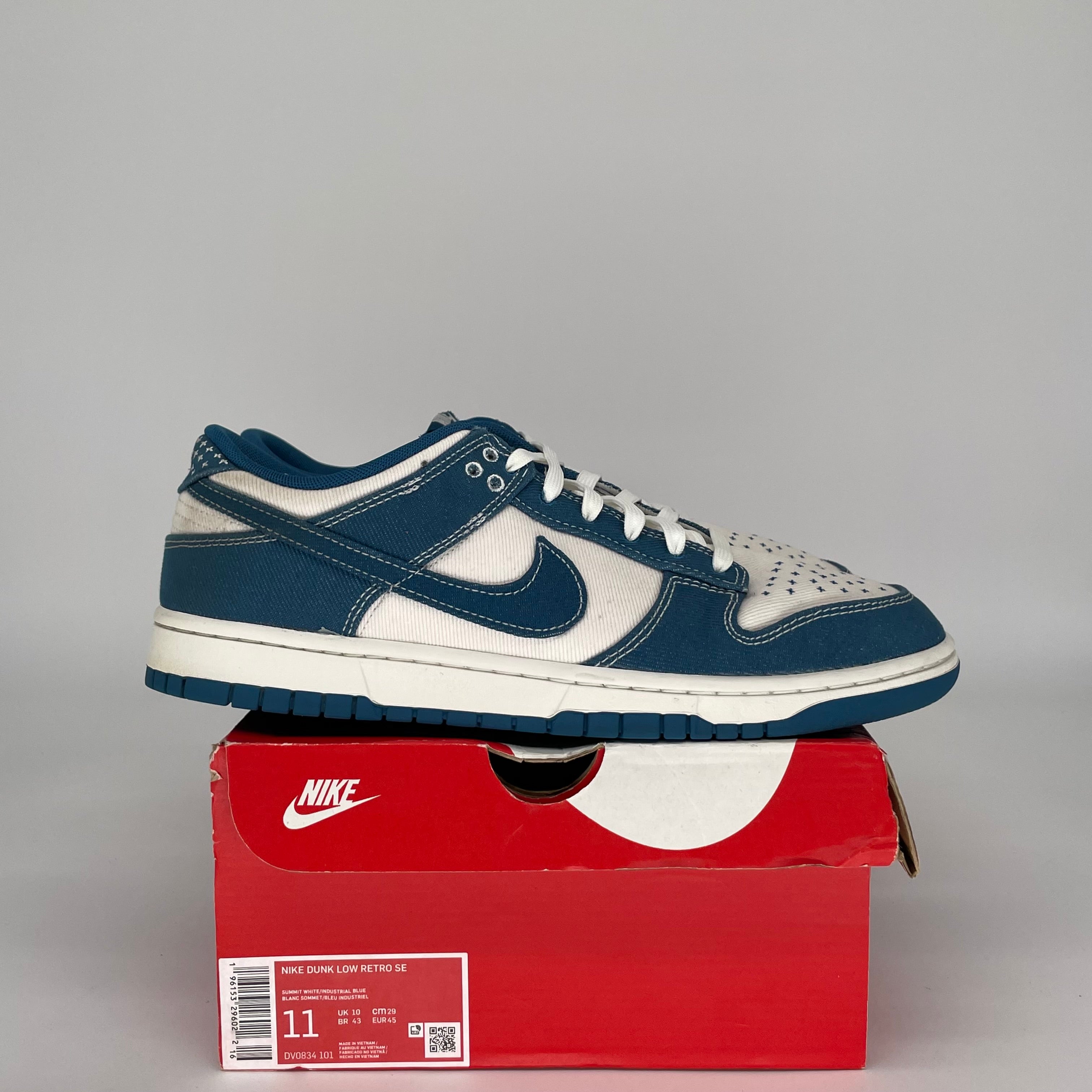 NIKE DUNK LOW INDUSTRIAL BLUE SASHIKO SIZE 11 DV0834-101