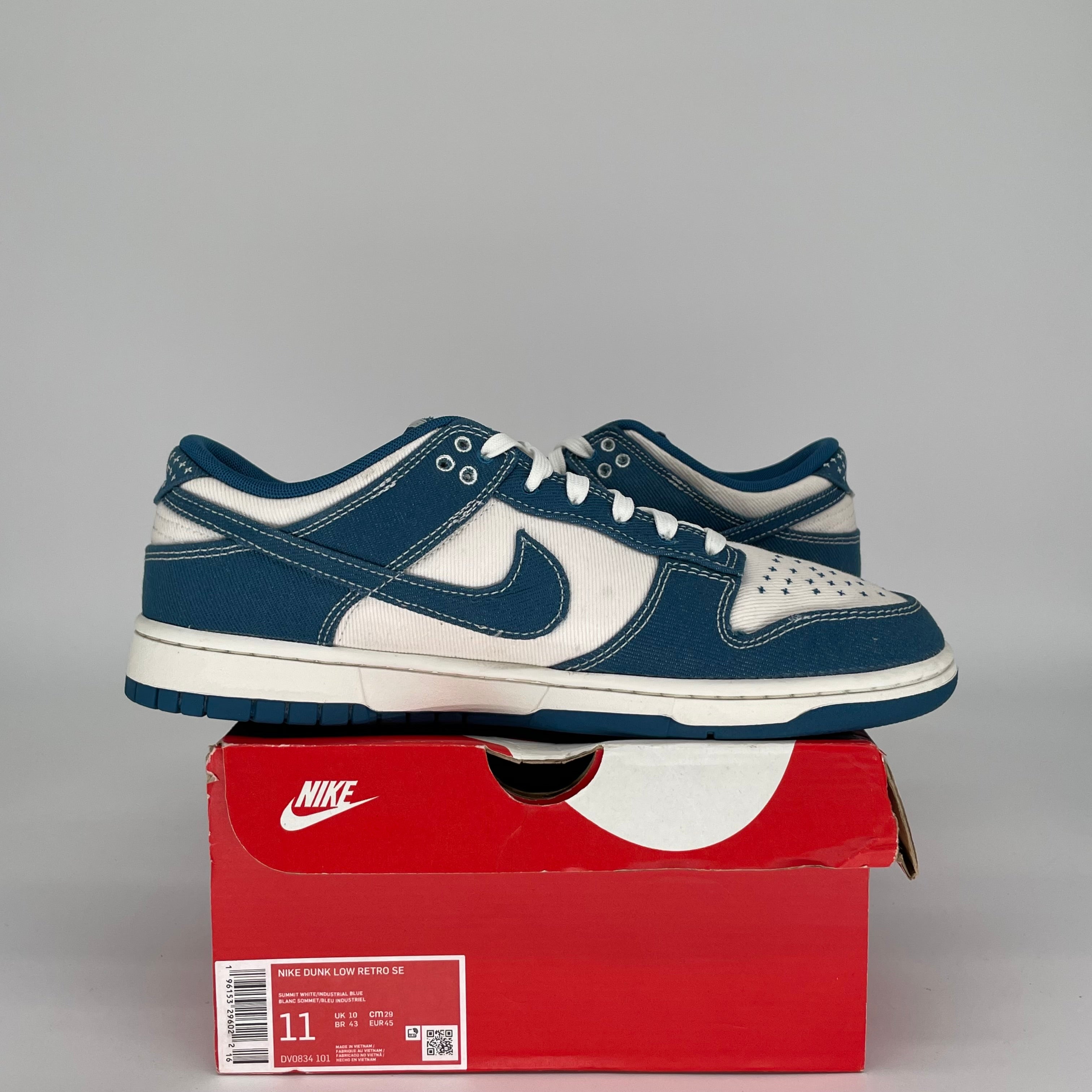 NIKE DUNK LOW INDUSTRIAL BLUE SASHIKO SIZE 11 DV0834-101