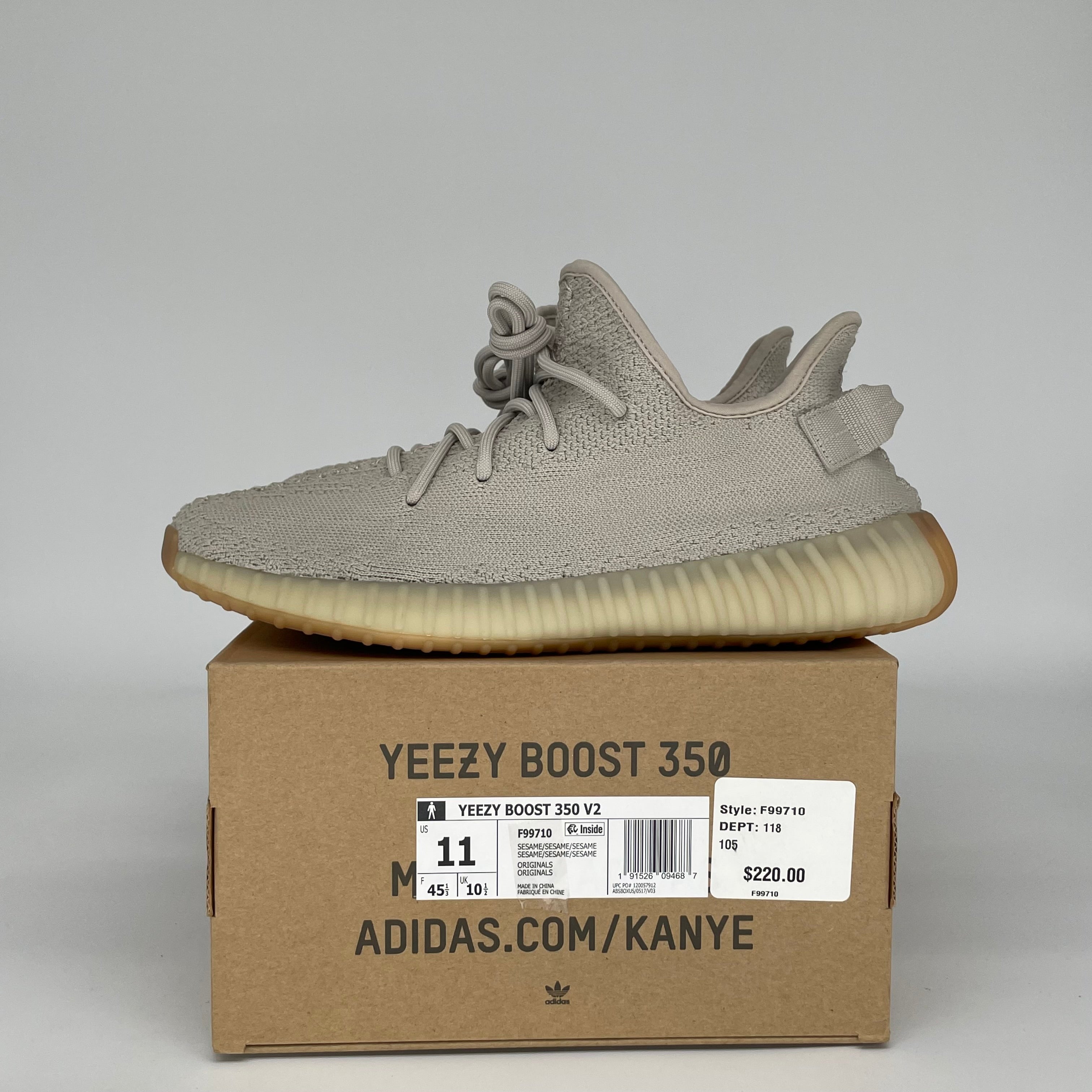 ADIDAS YEEZY 350 V2 SESAME SIZE 11 F99710