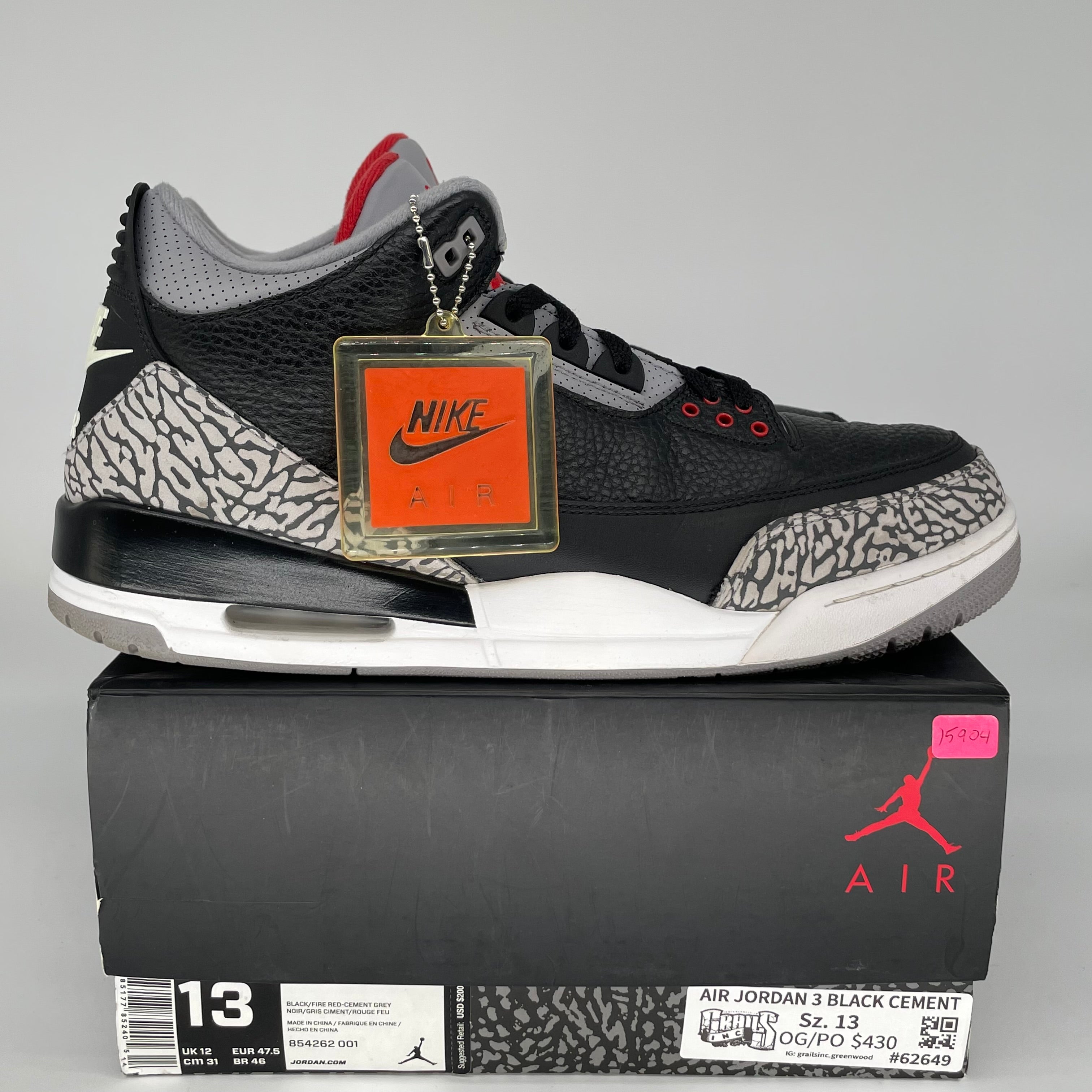 AIR JORDAN 3 BLACK CEMENT SIZE 13 854262-001