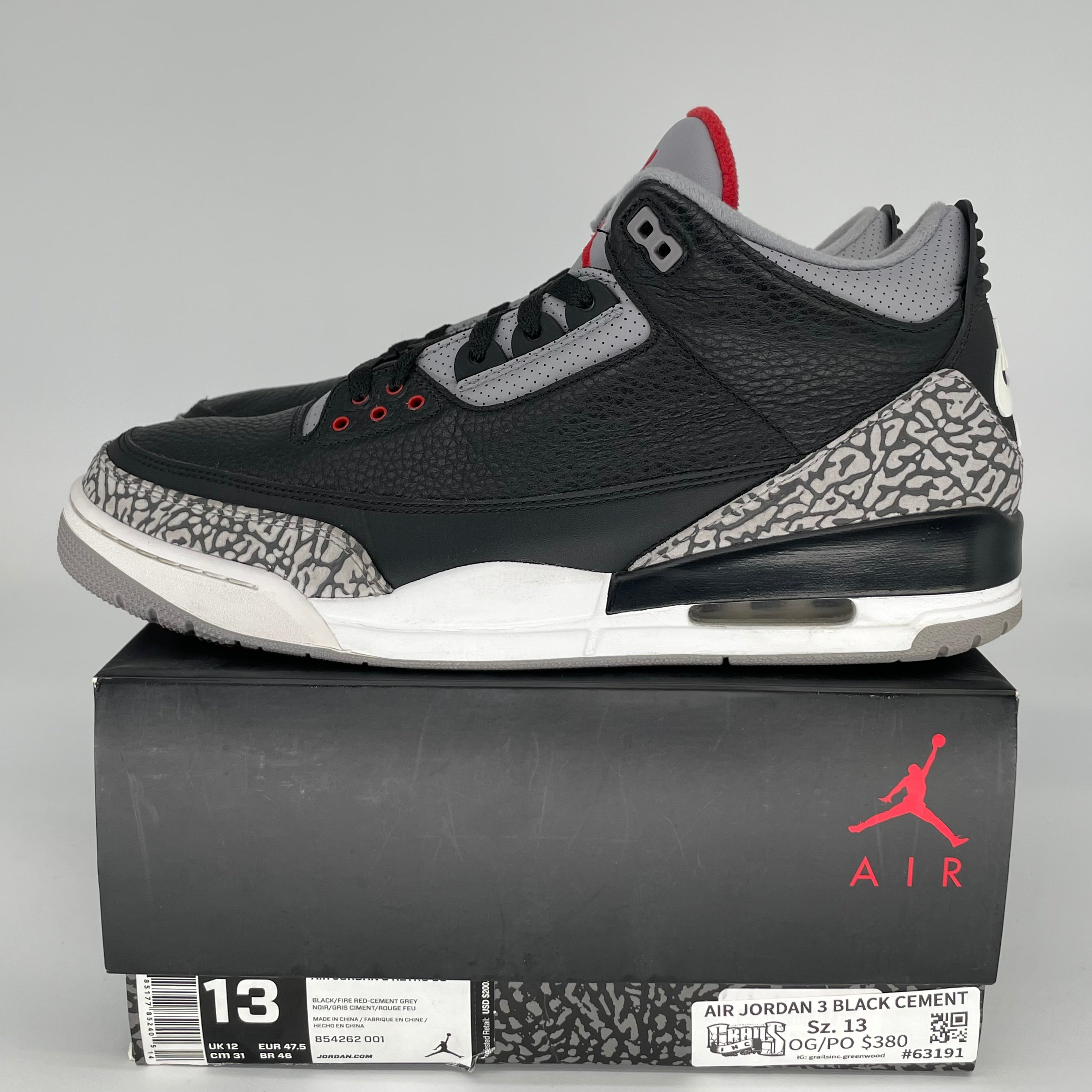 AIR JORDAN 3 BLACK CEMENT SIZE 13 854262-001