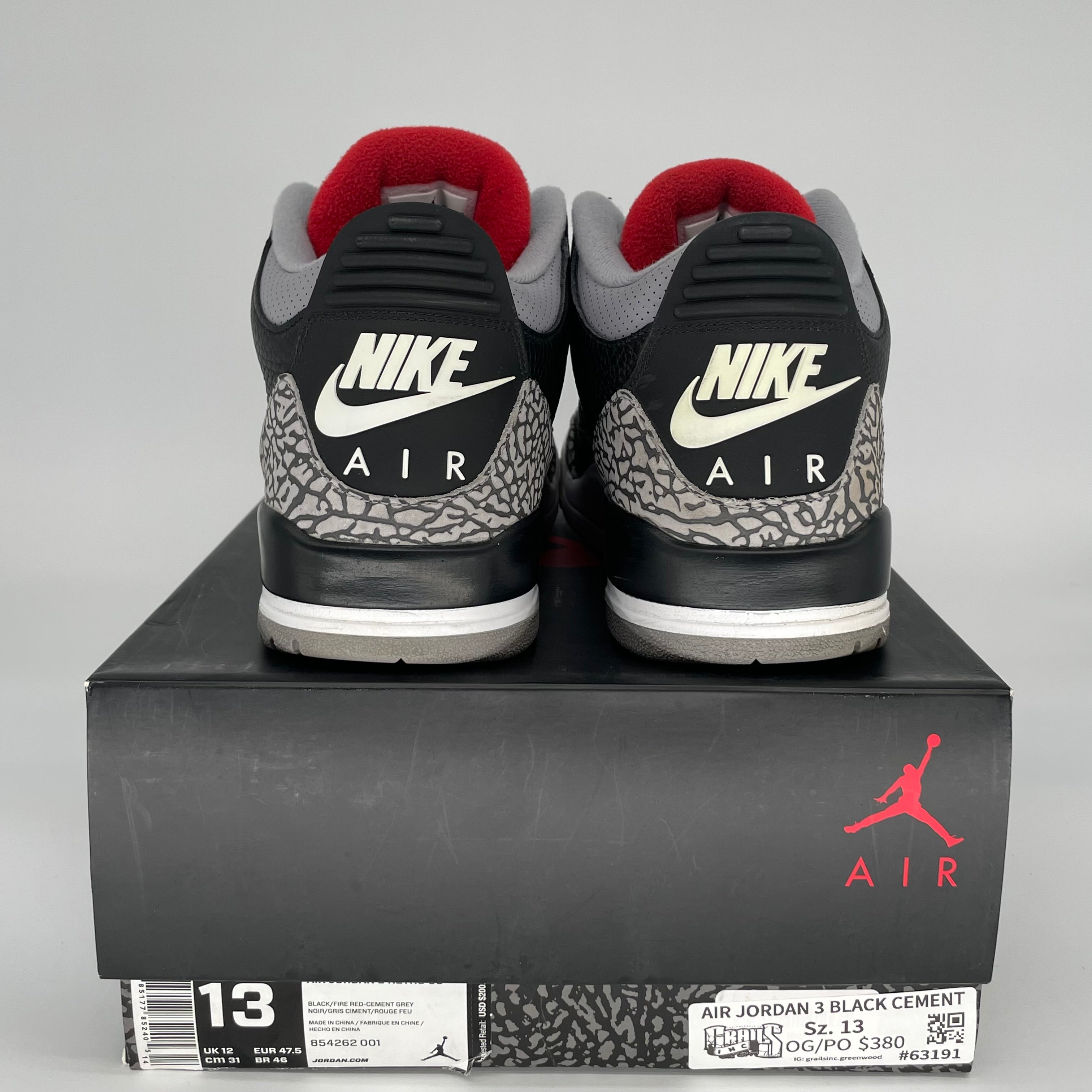 AIR JORDAN 3 BLACK CEMENT SIZE 13 854262-001