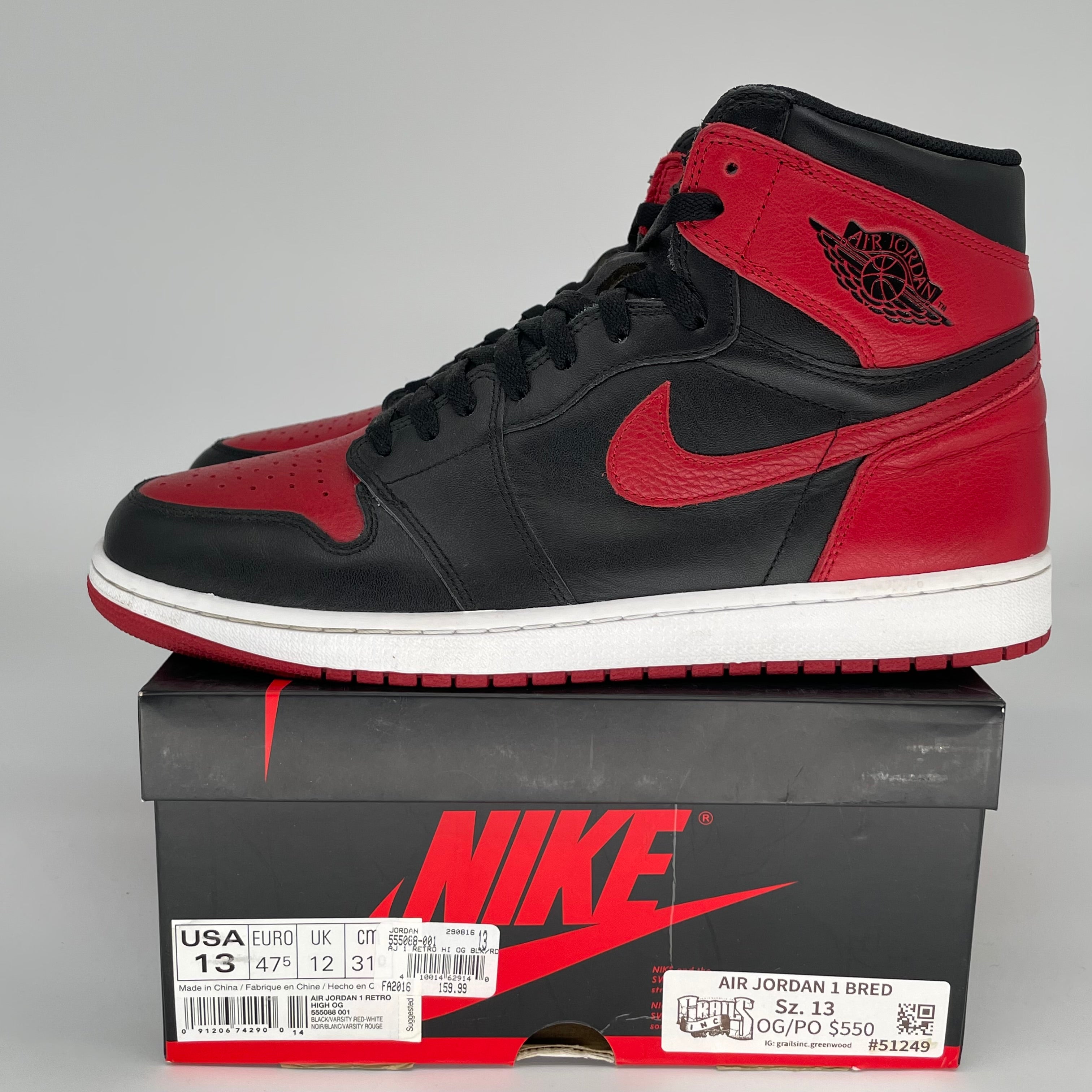 AIR JORDAN 1 BRED SIZE 13 555088-001