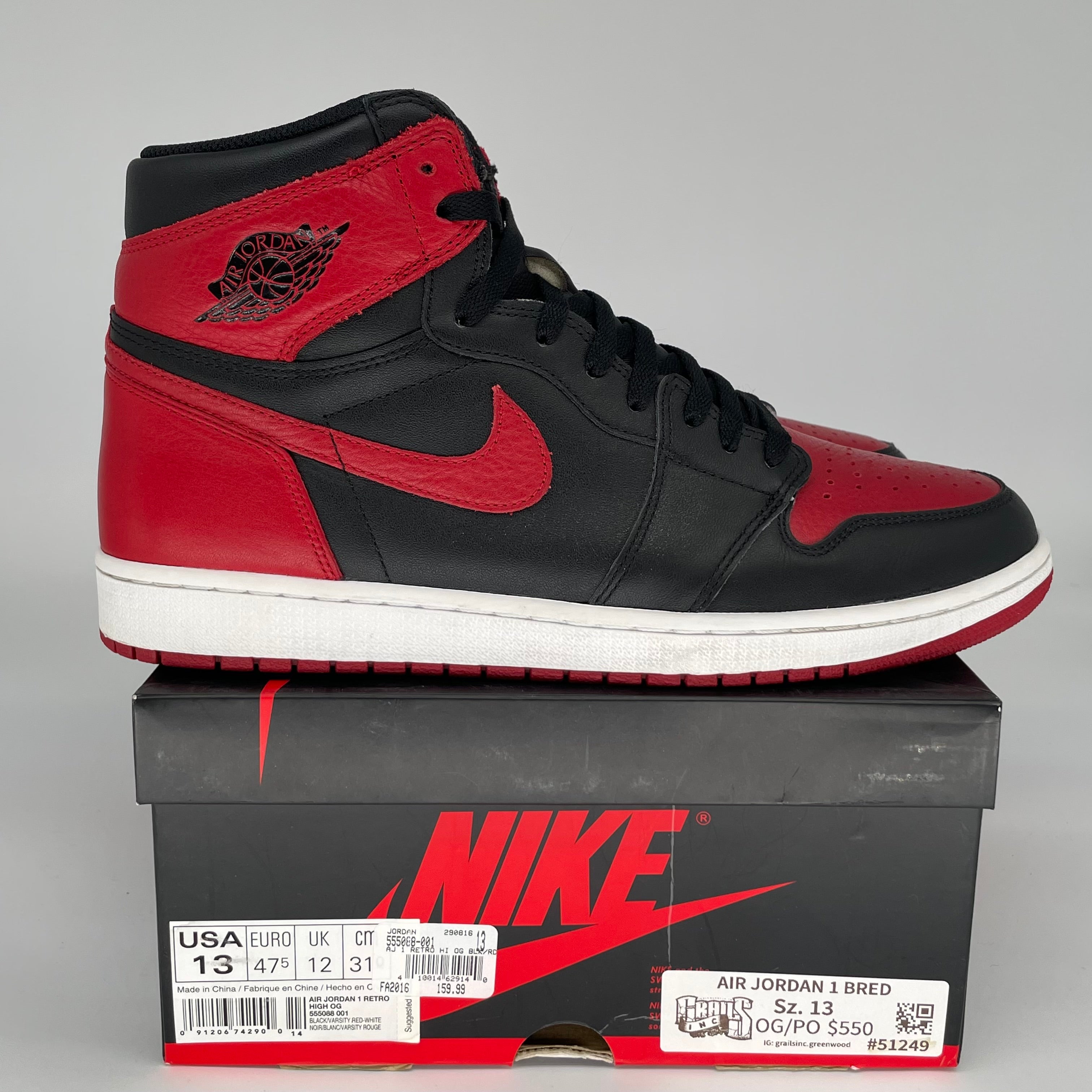 AIR JORDAN 1 BRED SIZE 13 555088-001