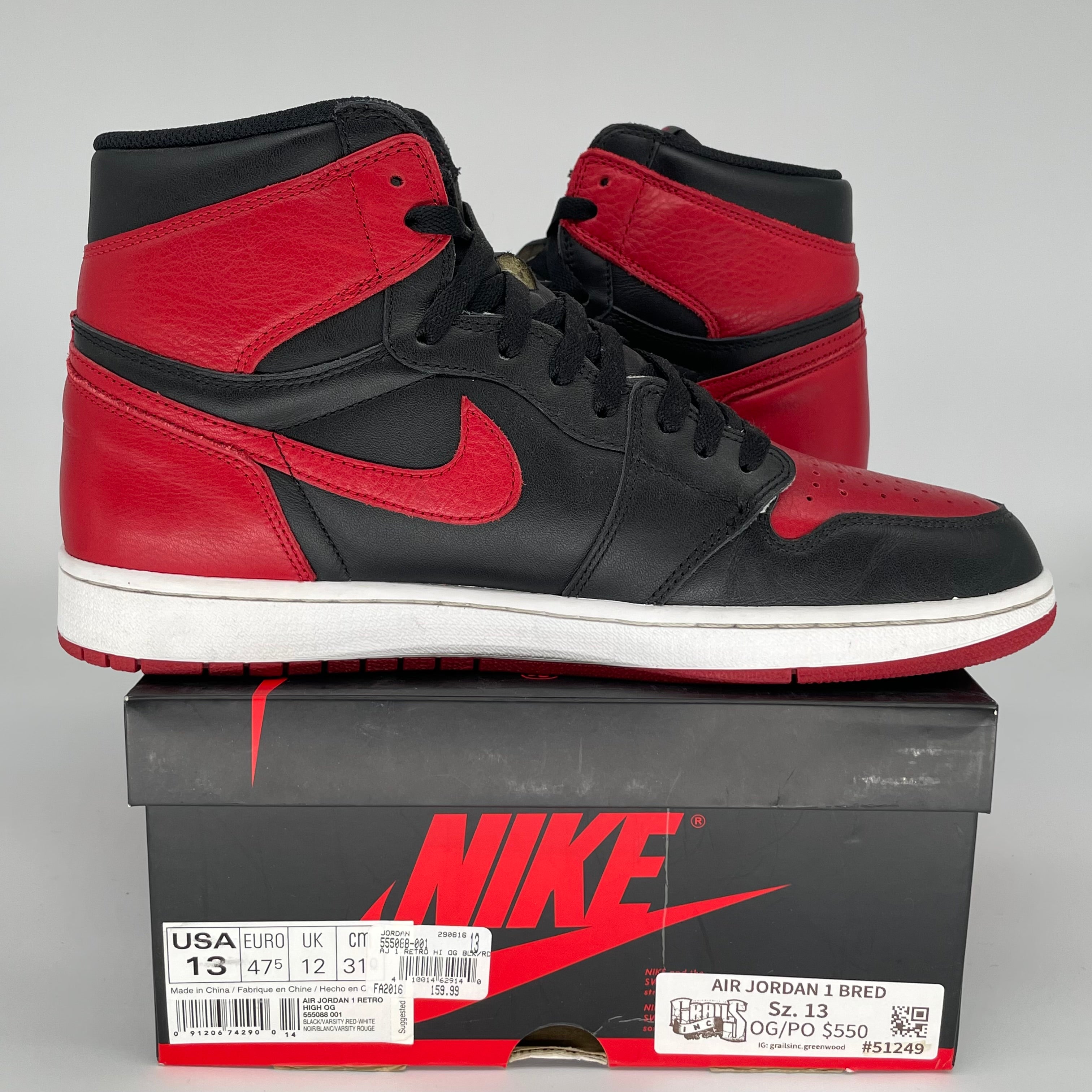 AIR JORDAN 1 BRED SIZE 13 555088-001